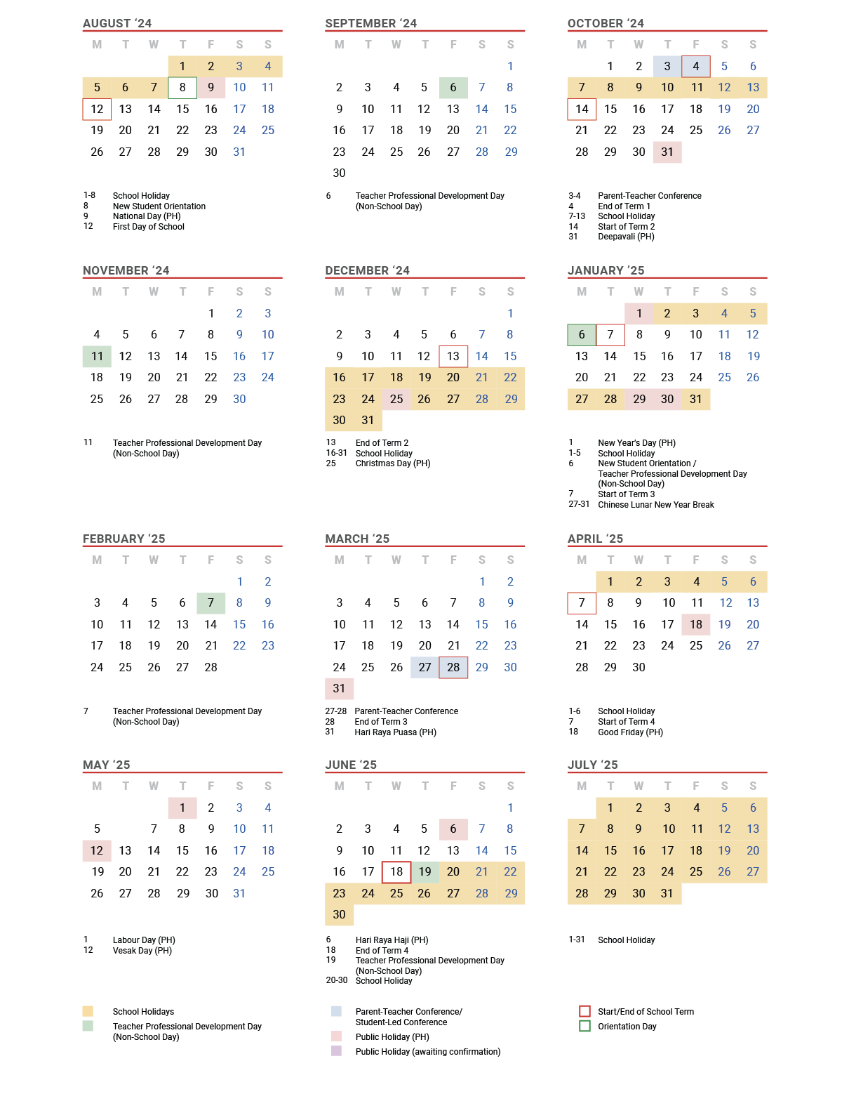 2024012 5-XWA Academic Calendar 2024-2025